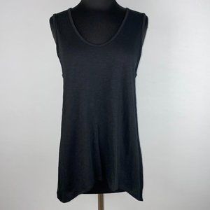 Saks Fifth Avenue M Black Sleeveless Slub Shark Bite Hem Tunic Tank Top